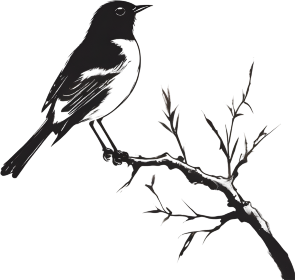 AI generated Painting of a crimson chat bird using the Japanese brushstroke technique. png