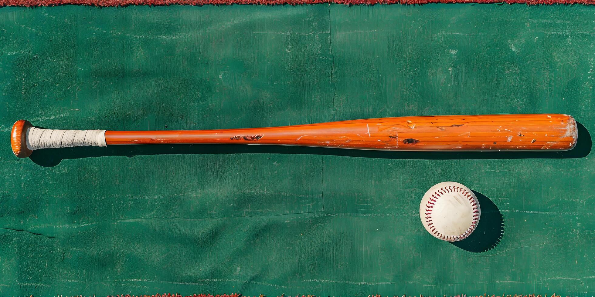 AI generated Baseball Bat and Ball on Green Field photo