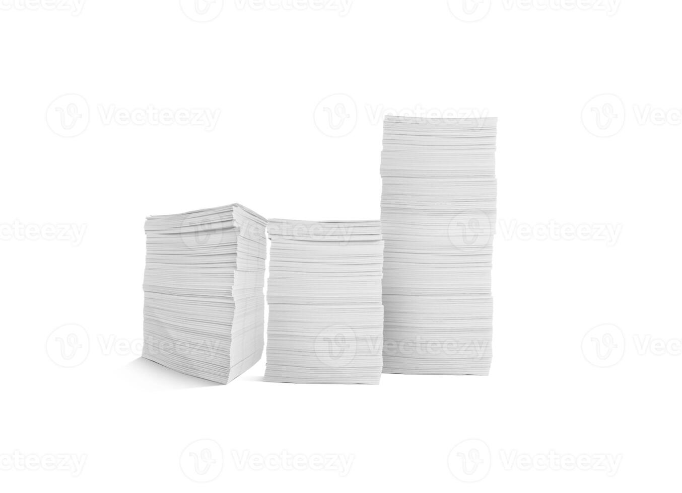 pile of paper documents Document work in the office. Isolated pile on white background. photo