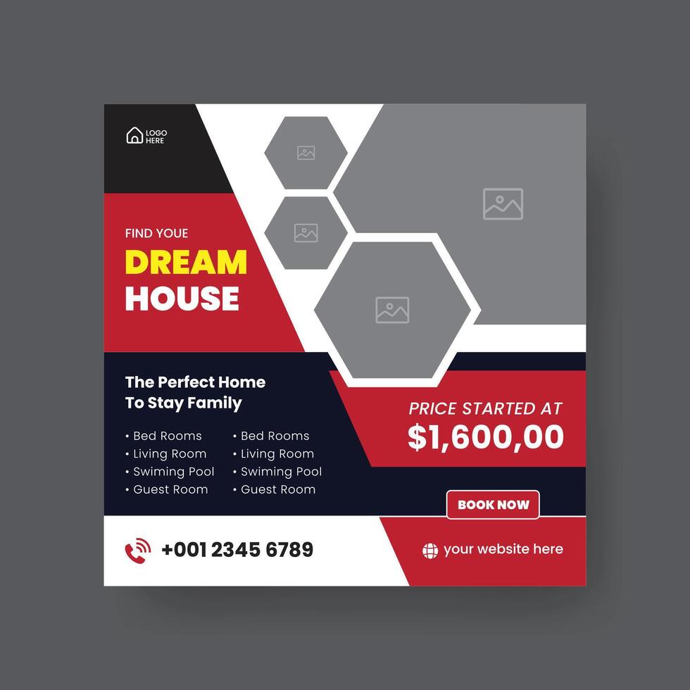 Modern Real state Home rent social media post Sale or carousel design template vector