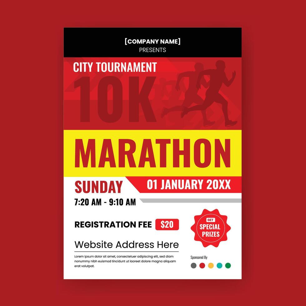 Marathon Flyer Template.  Running Flyer for Sports Event. Abstract Grunge Shapes suitable for Poster, Banner, Brochure, Social Media Posts, Book Cover, Pamphlet, Magazine, etc vector
