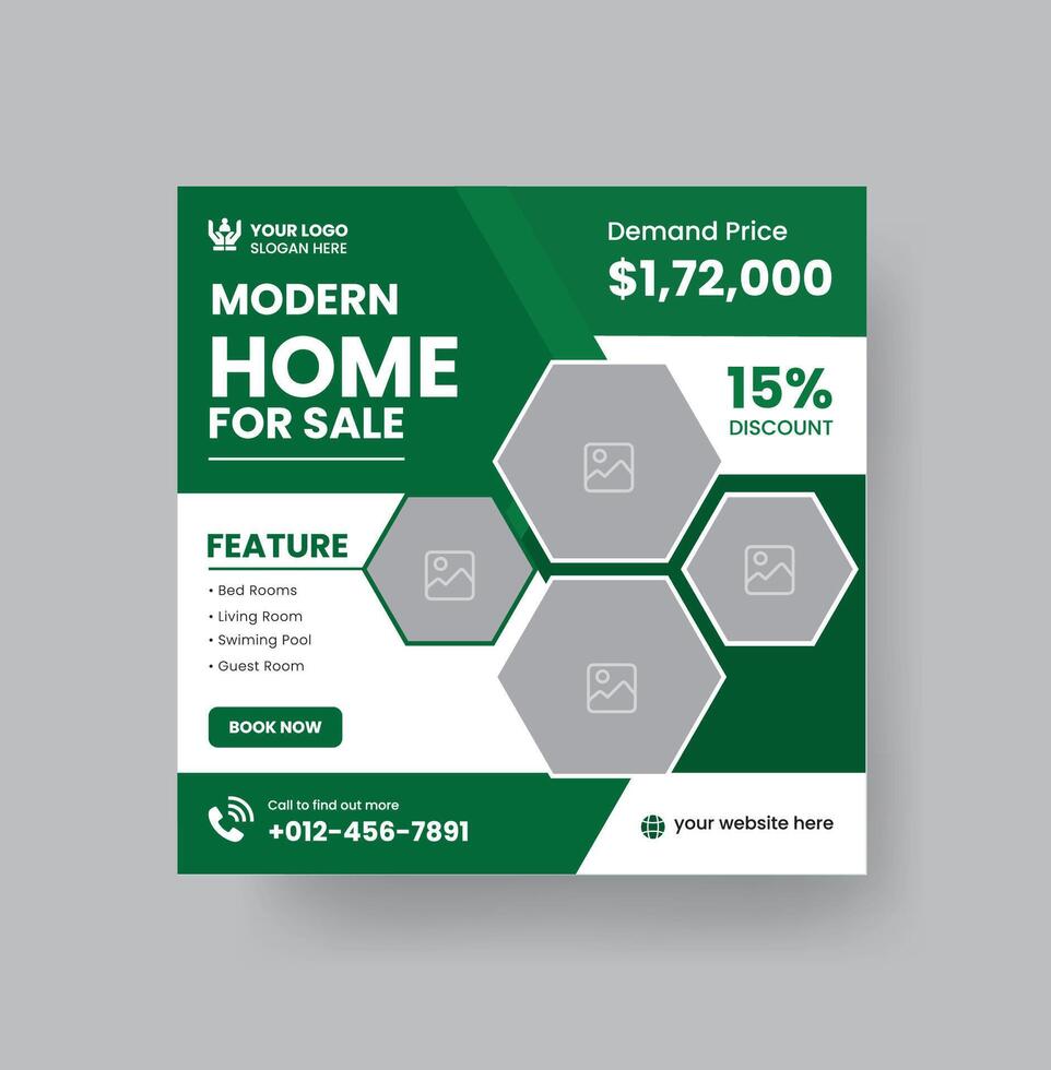Modern Real state Home rent social media post Sale or carousel design template vector