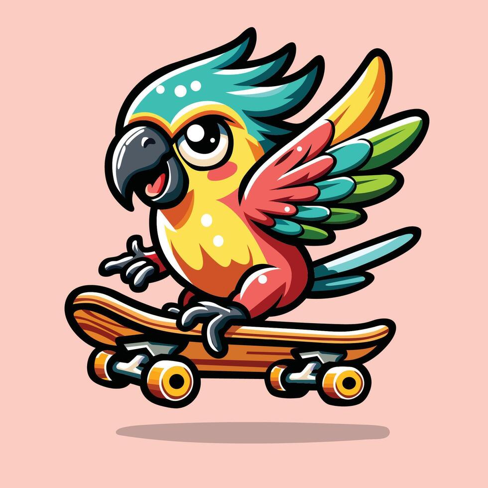 ai generado loro montando patineta vector ilustración