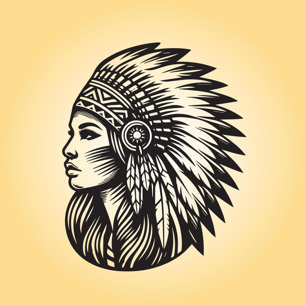 AI generated Native American head design in black and white vector