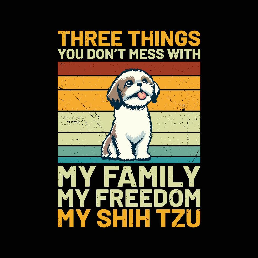 Tres cosas usted no lo hagas lío con mi familia mi libertad mi caña corso retro camiseta diseño vector