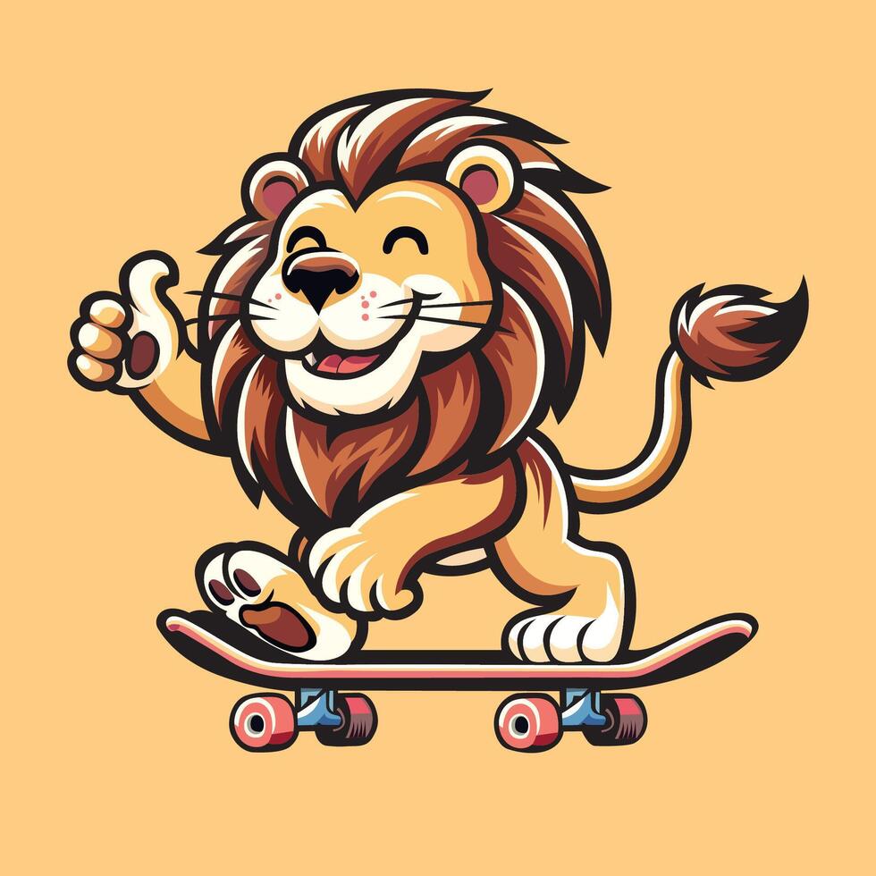 Lion Riding Skateboard Vector Illustration