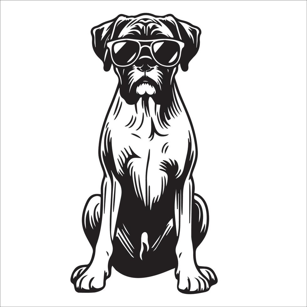 AI generated black and white Boxer Dog wearing sunglasses illustration vector