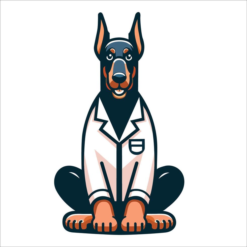 ai generado dobermann perro médico sentado y mirando arriba ilustración vector