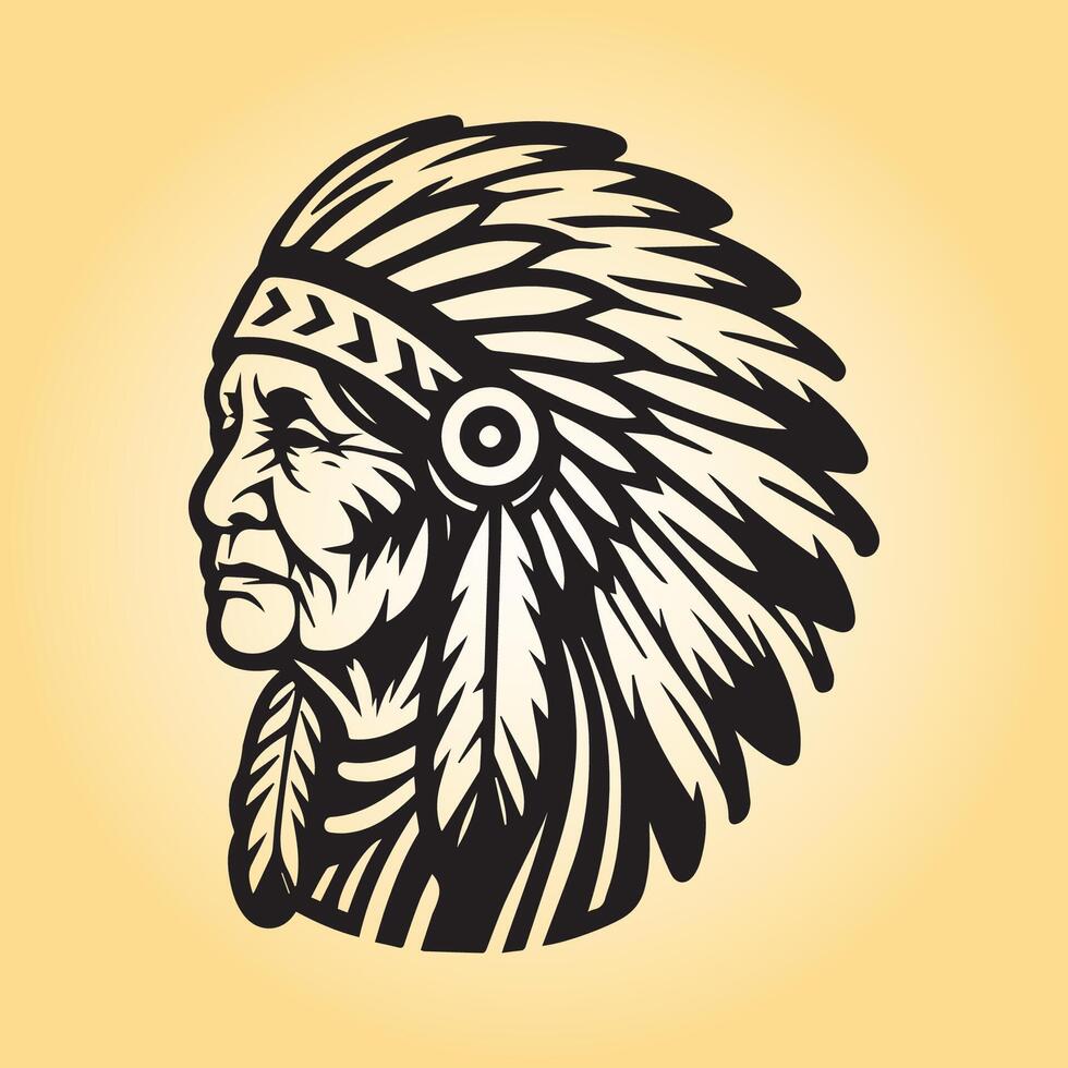 AI generated Native American old women face silhouette illustration vector