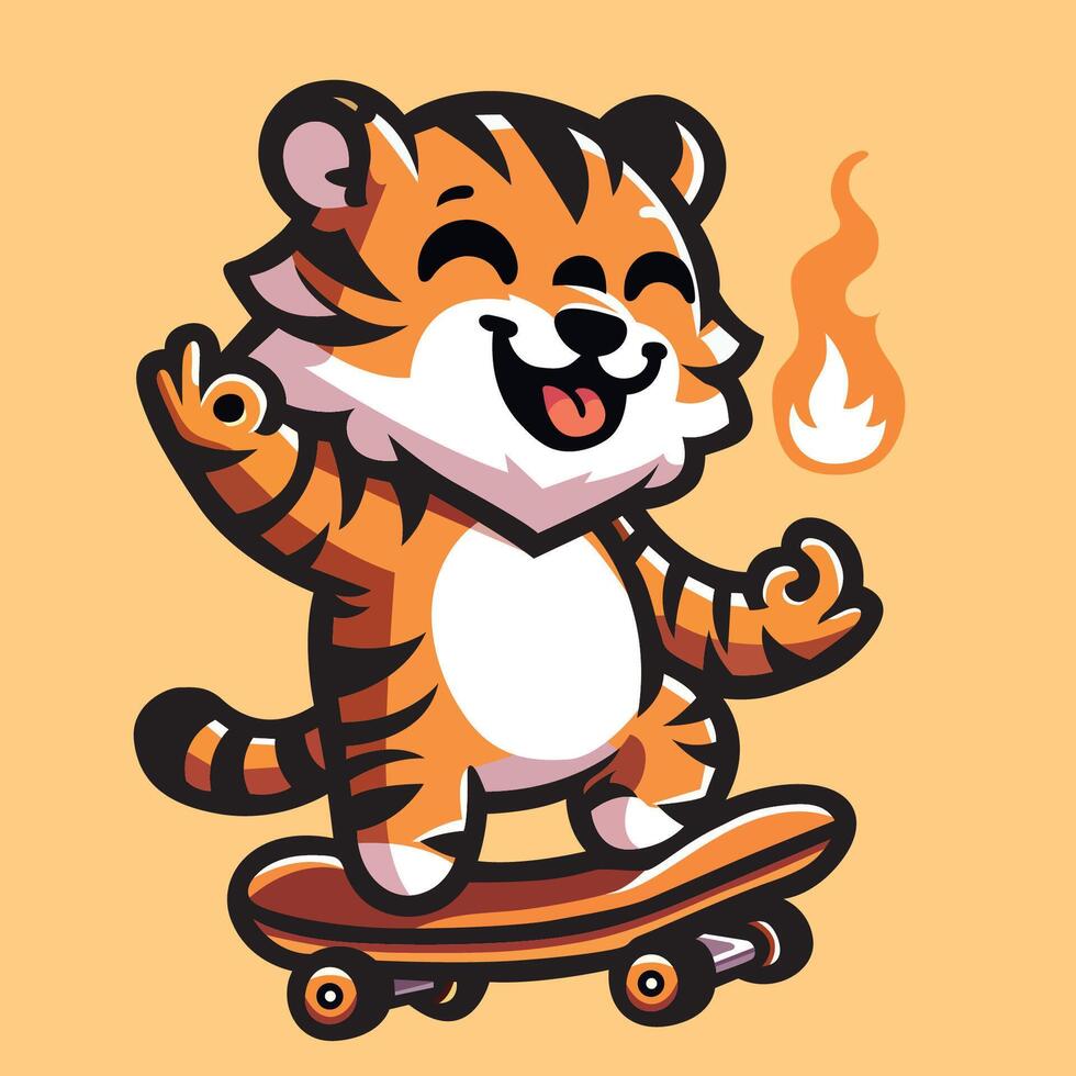 ai generado Tigre montando patineta vector ilustración