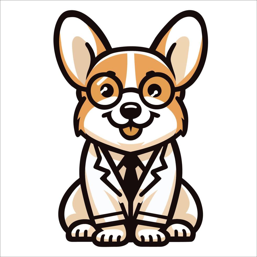AI generated Welsh Corgi Dog Doctor sitting and looking up illustration vector