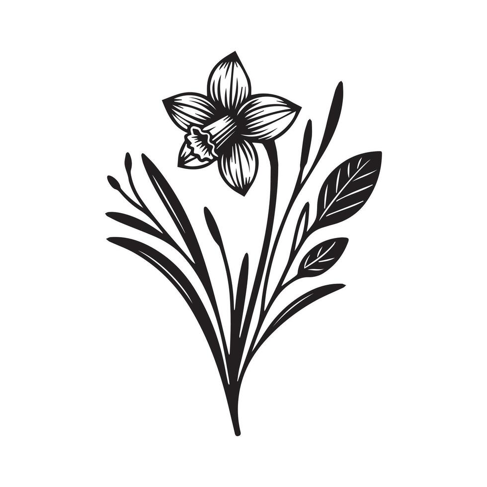 AI generated Daffodil flower silhouette black and white illustration vector