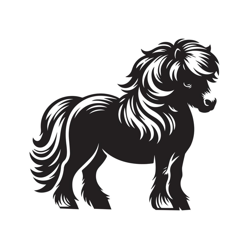 a black and white drawing of a horse with a black mane and tail vector