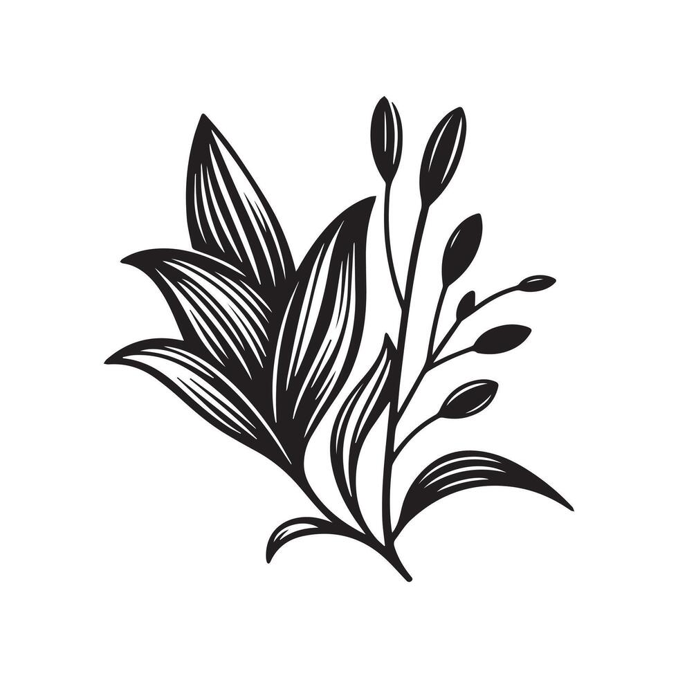 AI generated Lily flower silhouette black and white illustration vector