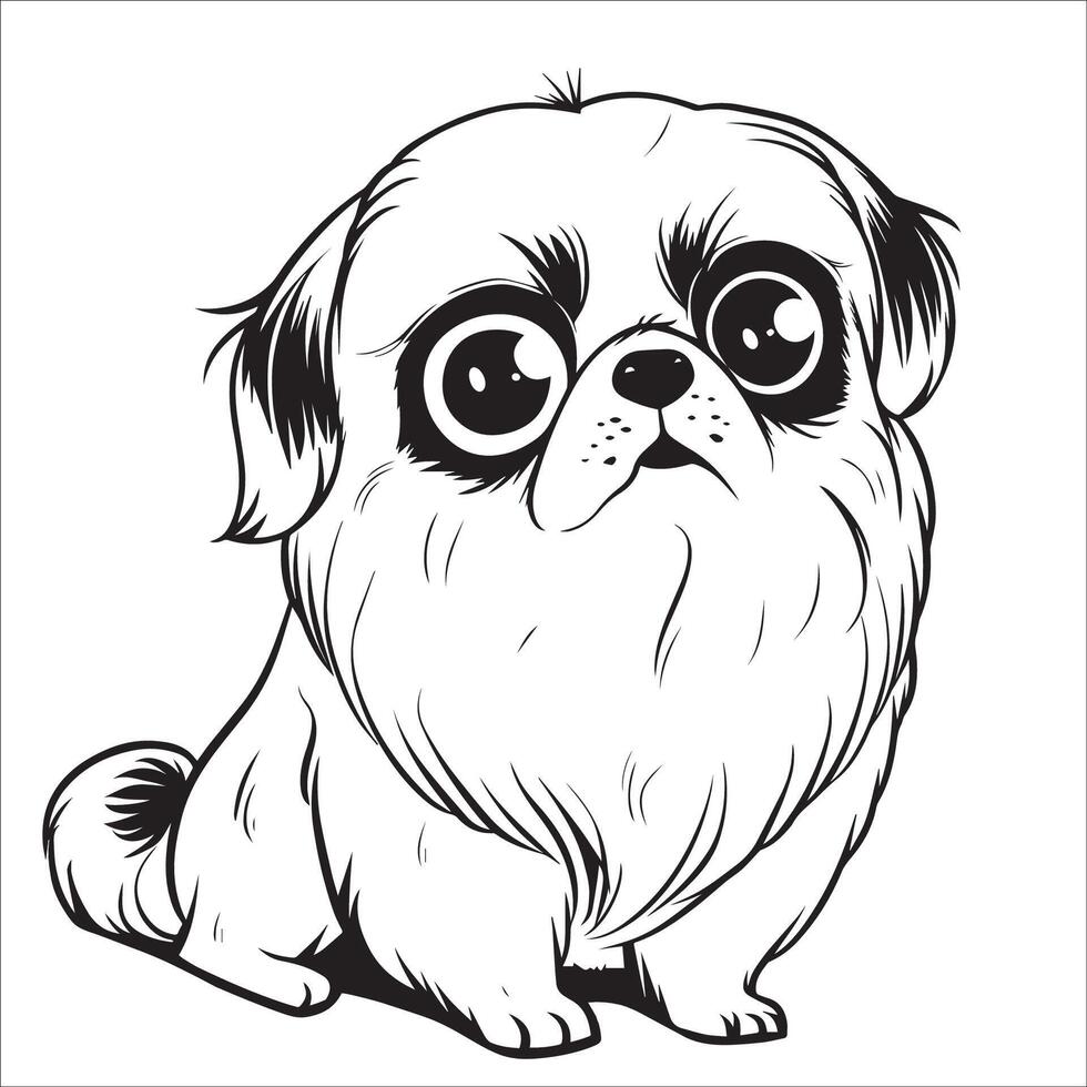 AI generated Pekingese Dog is a sitting vector illustration in black and white