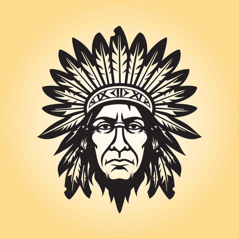 AI generated Native American face silhouette illustration vector