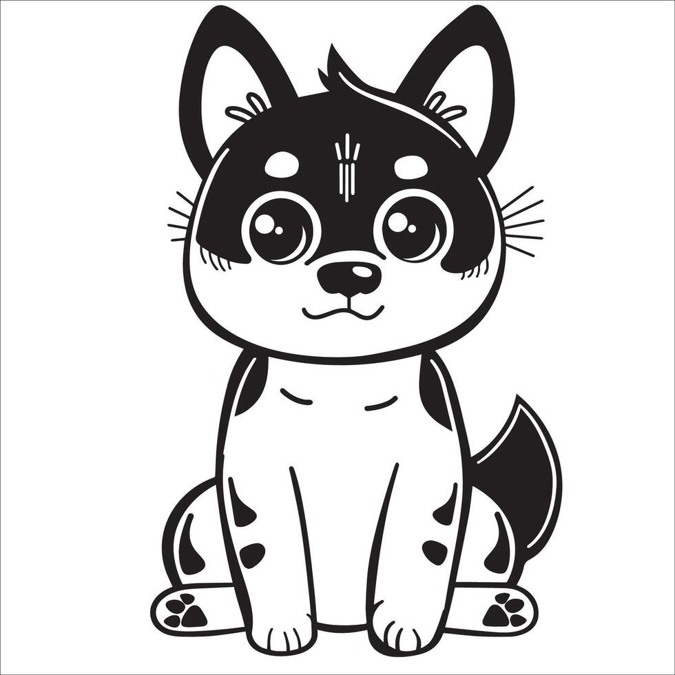 AI generated black and white Akita Dog Cartoon vector illustration