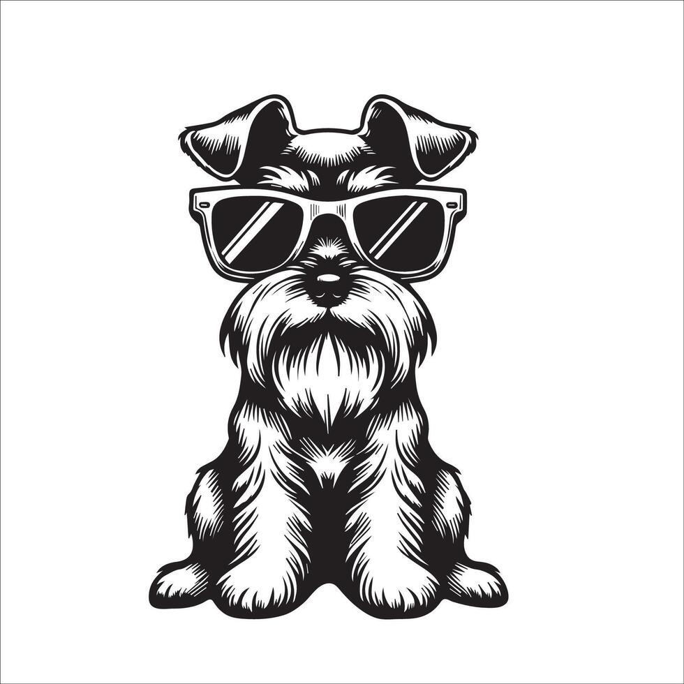 AI generated black and white Miniature Schnauzer Dog wearing sunglasses illustration vector