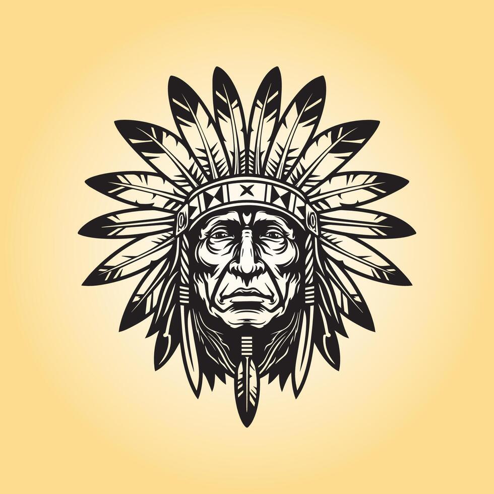 AI generated a drawing of a native American head with a headdress illustration vector