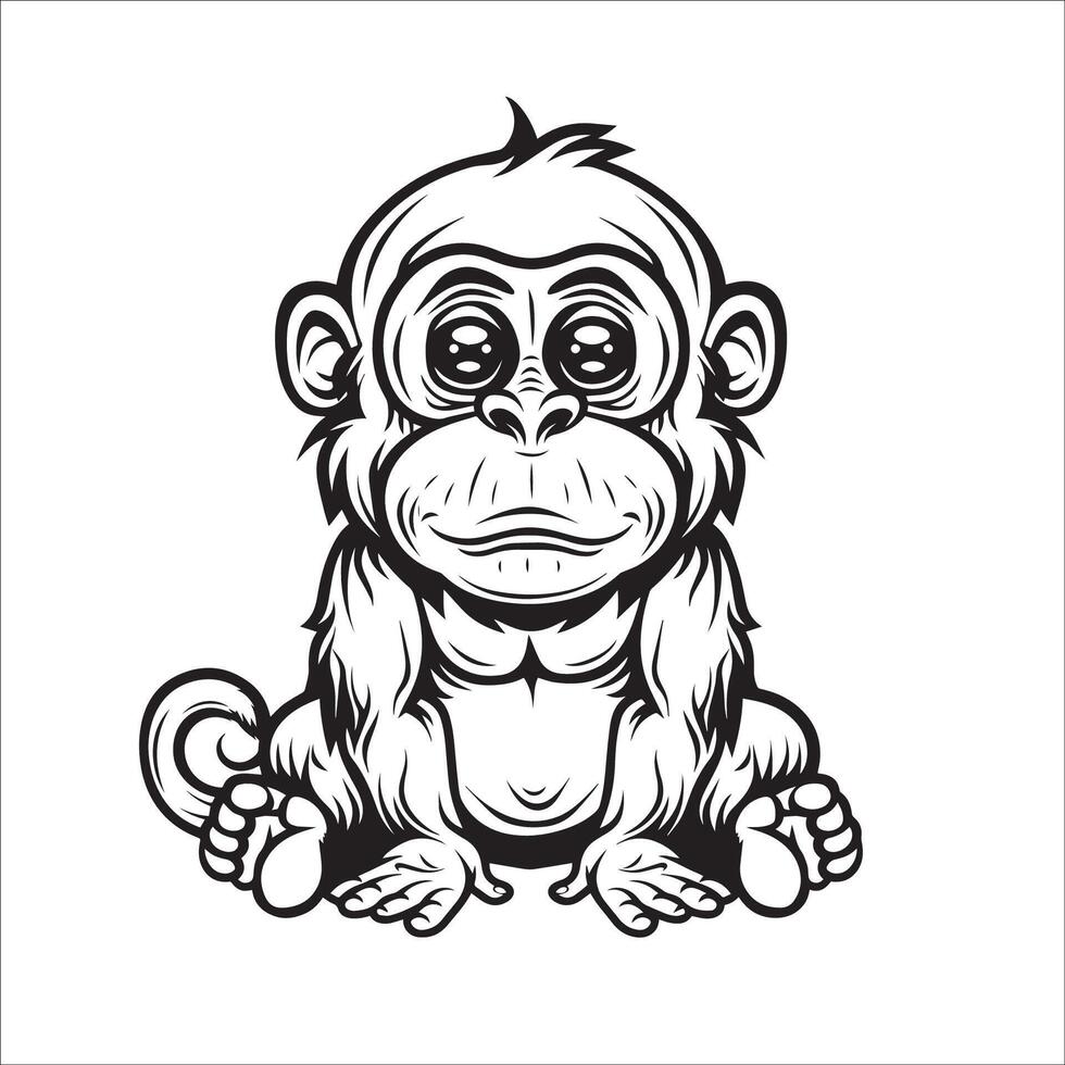 ai generado un vector ilustración de un negro y blanco orangután sentado