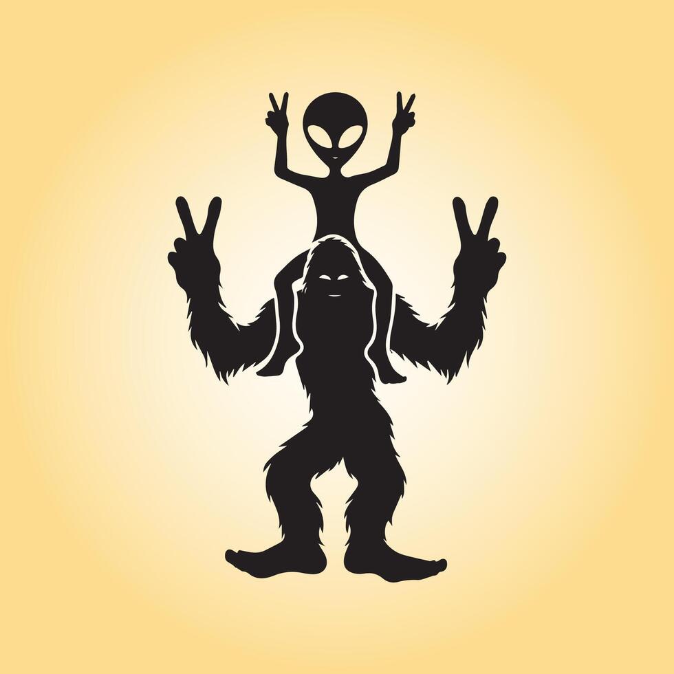 AI generated Bigfoot Alien Joyful sign vector illustration in black and white