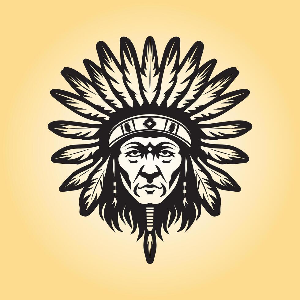 AI generated Native old man head illustration in black and white vector