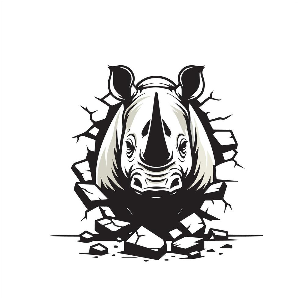 AI generated Rhinoceros looking breaks through a breakthrough wall Vector