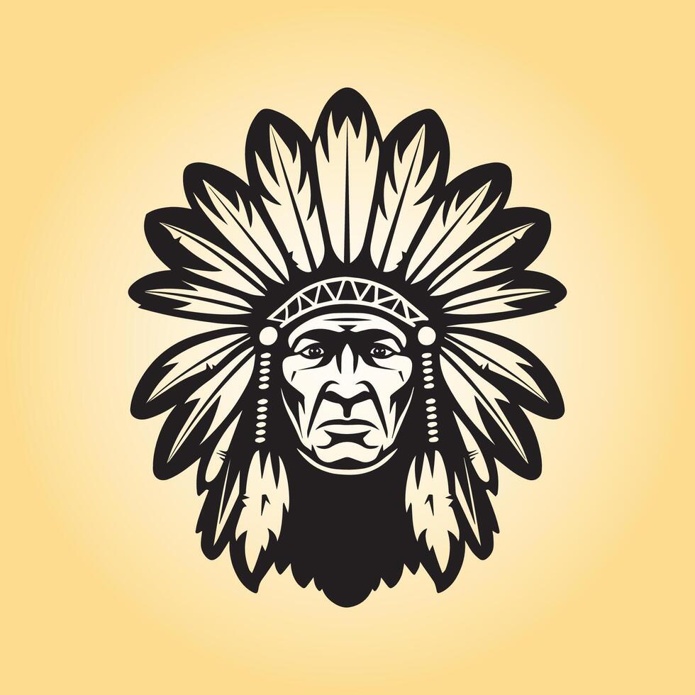 AI generated native american indian face Art in black and white vector