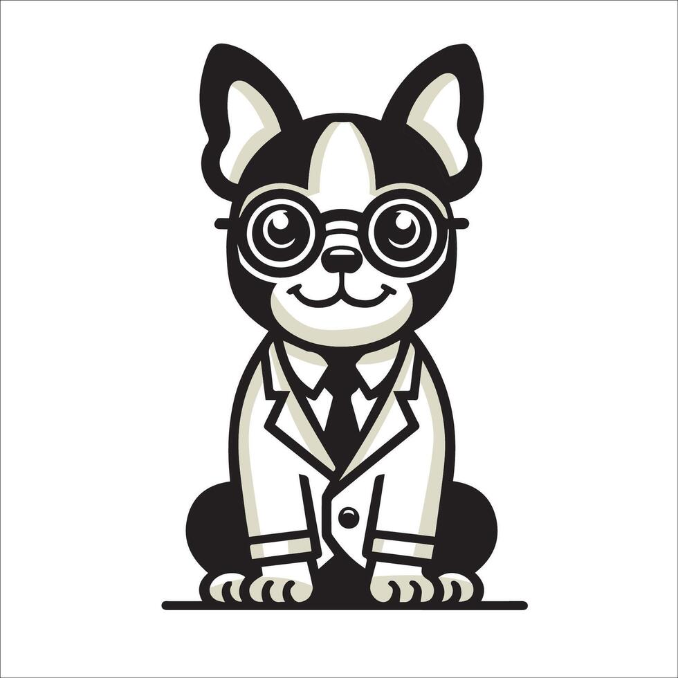 AI generated Boston Terrier Dog Doctor sitting and looking up illustration vector