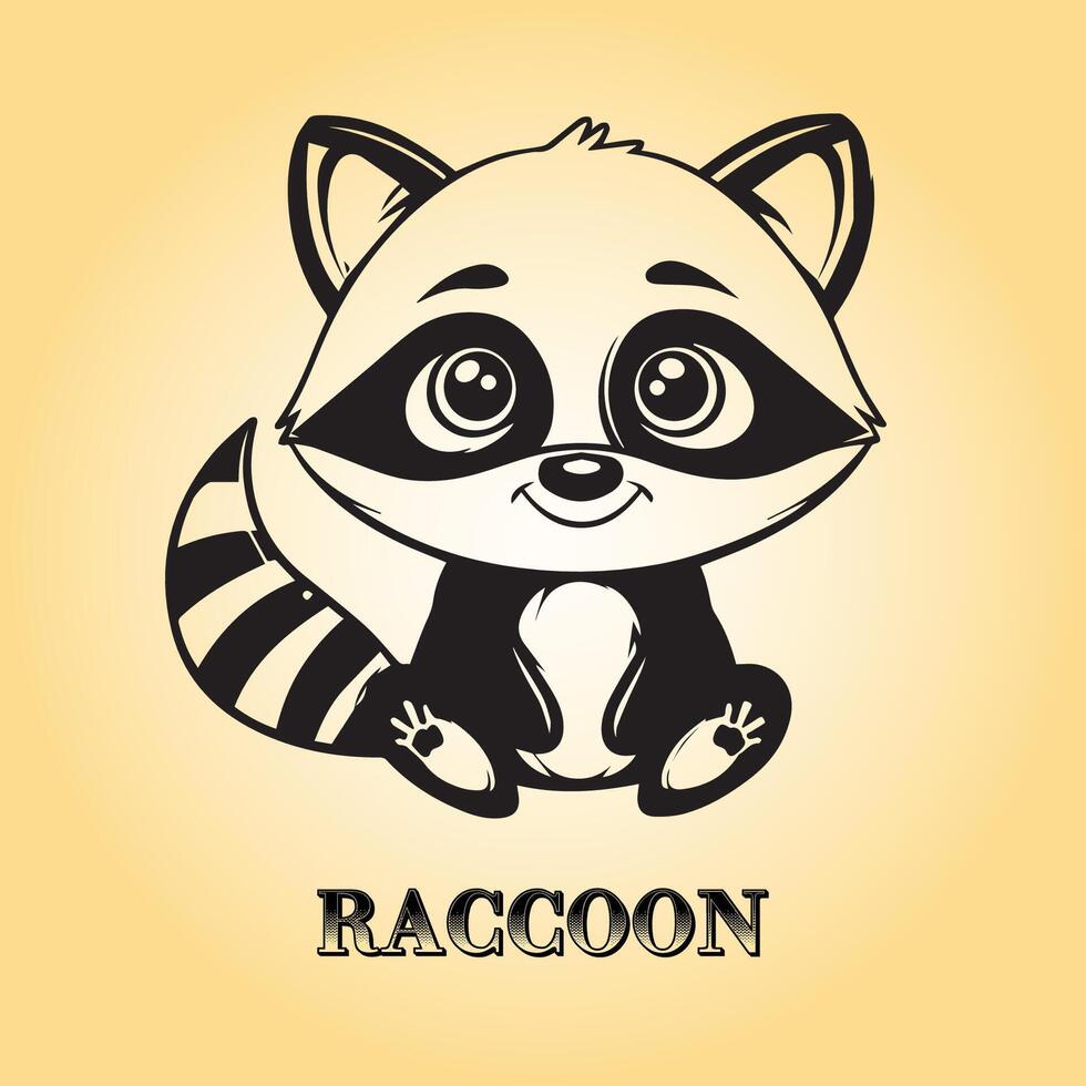 AI generated Raccoon Cartoon is a sitting vector illustration in black and white