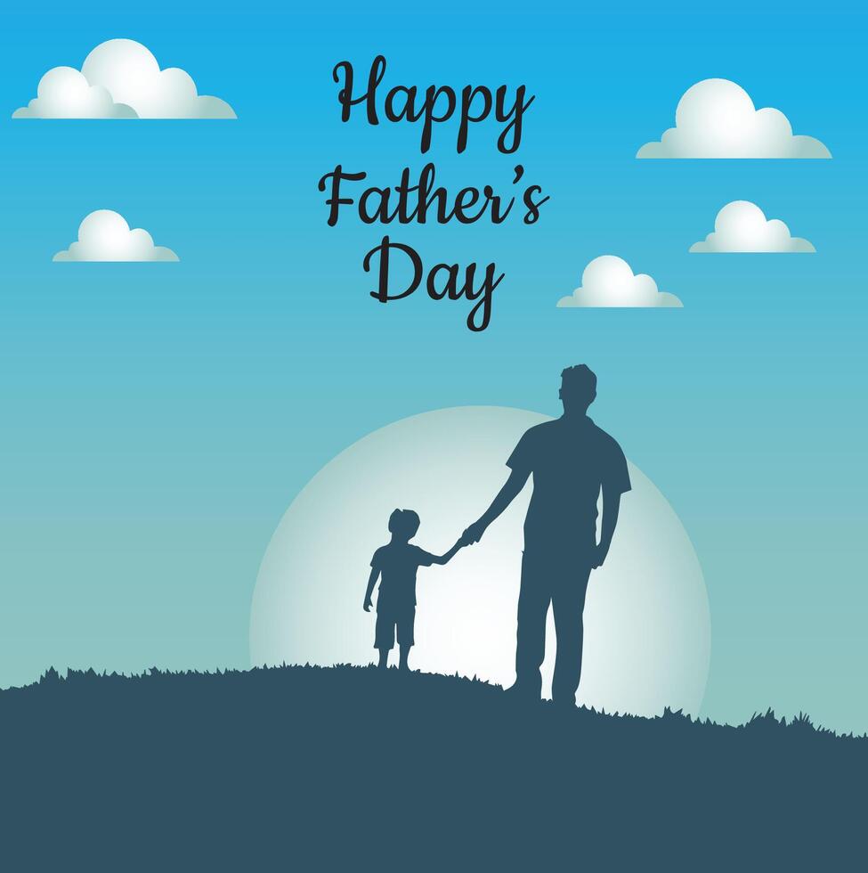 un póster para un padre y hijo con un cielo antecedentes ese dice contento del padre día ilustración vector