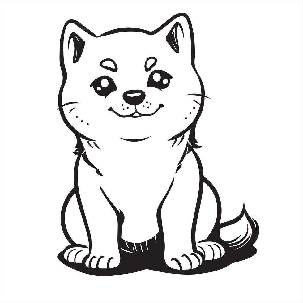 AI generated Shiba Inu Dog is a sitting vector illustration in black and white