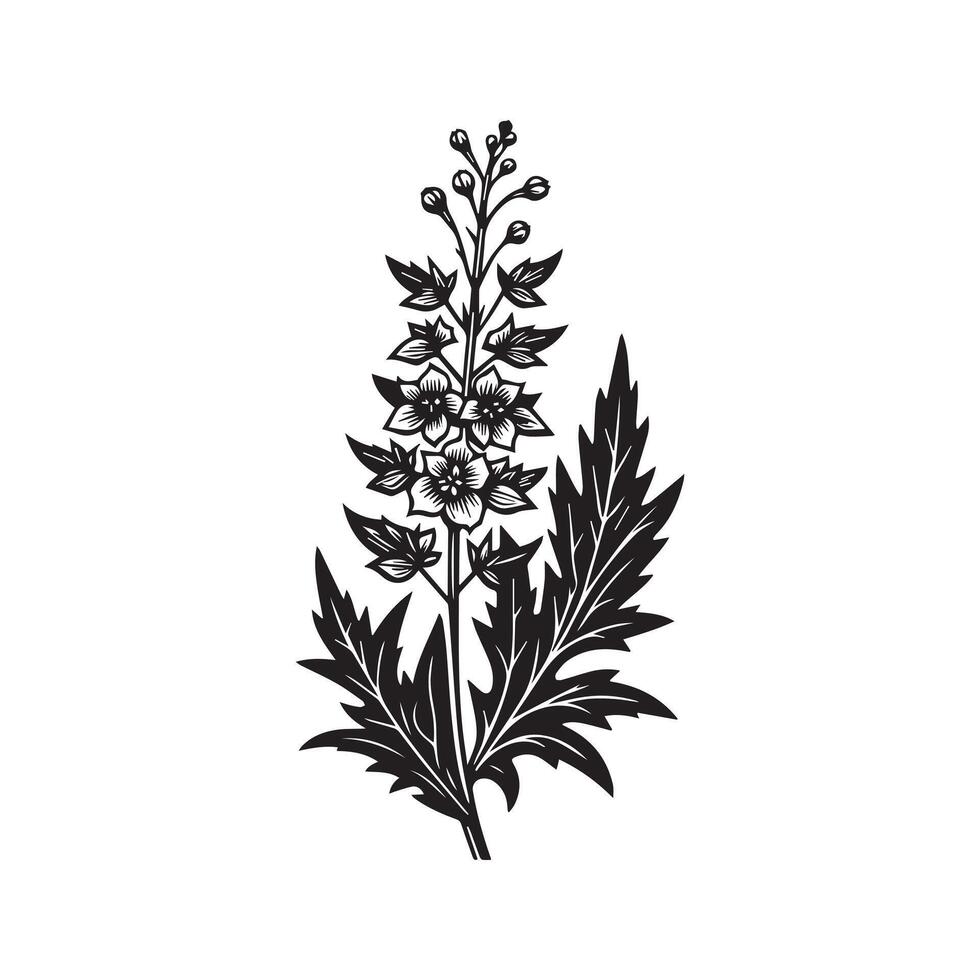 AI generated Delphinium flower silhouette black and white illustration vector