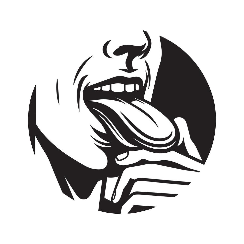 AI generated tongue out in a licking gesture mouth illustration in black and white vector