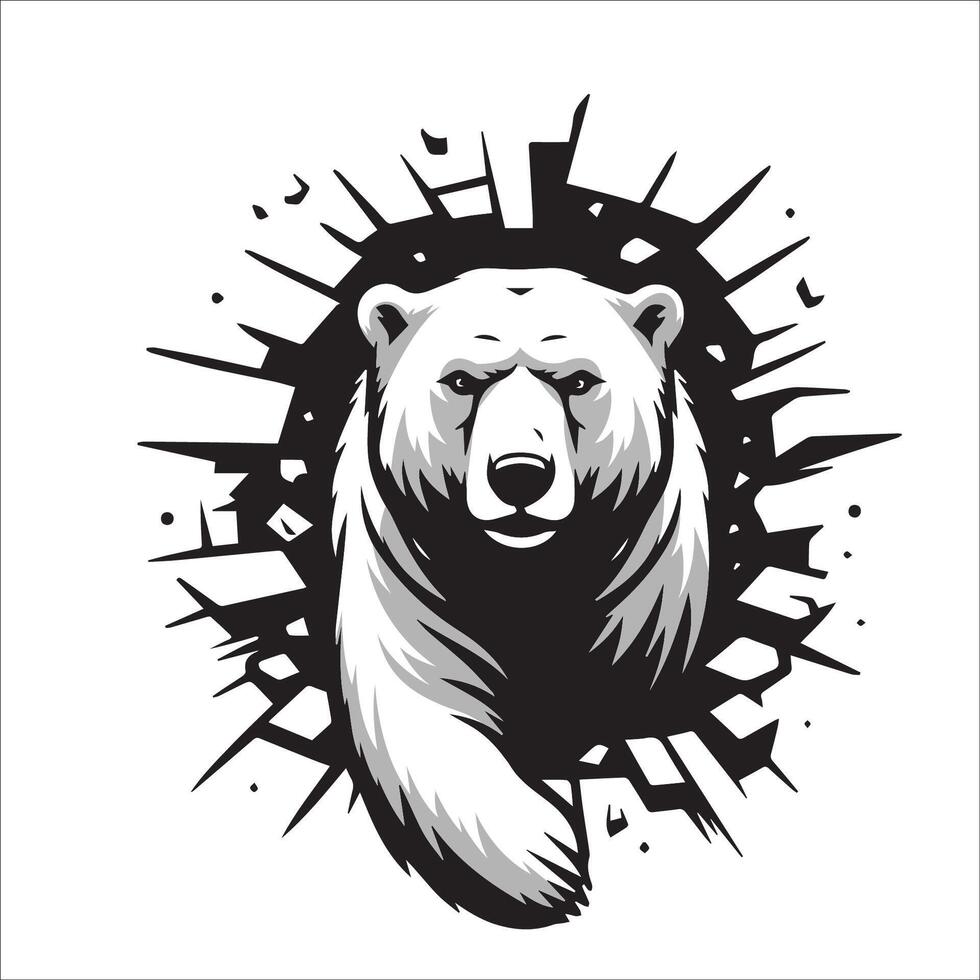 AI generated Polar bear looking breaks through a breakthrough wall Vector