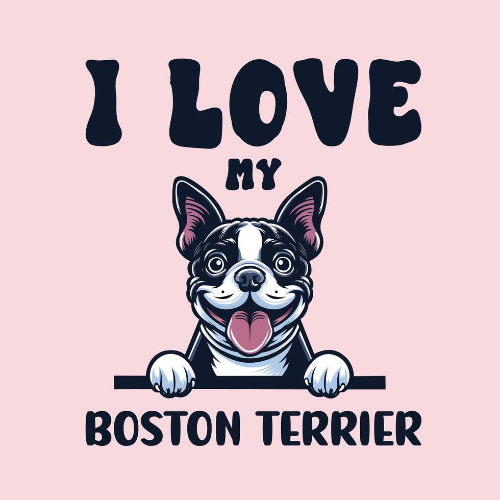 yo amor mi bostón terrier perro camiseta diseño vector