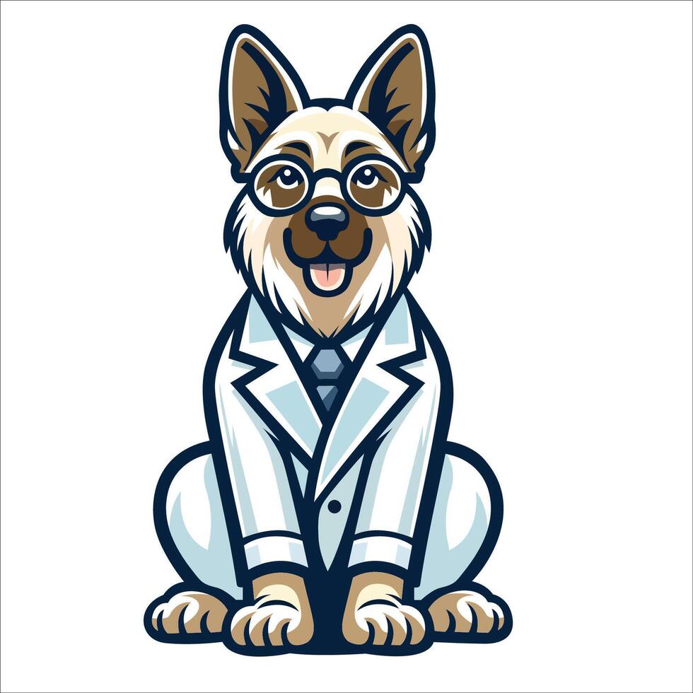 ai generado alemán pastor perro médico sentado y mirando arriba ilustración vector