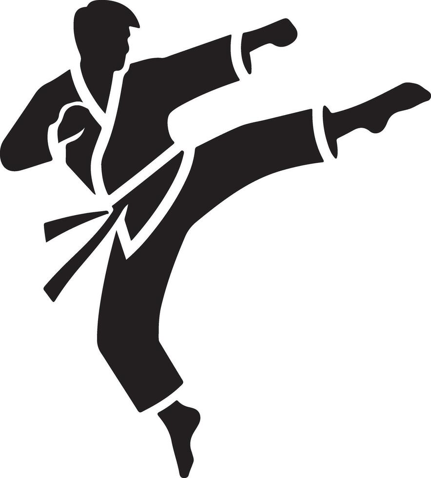 minimal karate fighting vector icon in flat style black color silhouette, white background 8