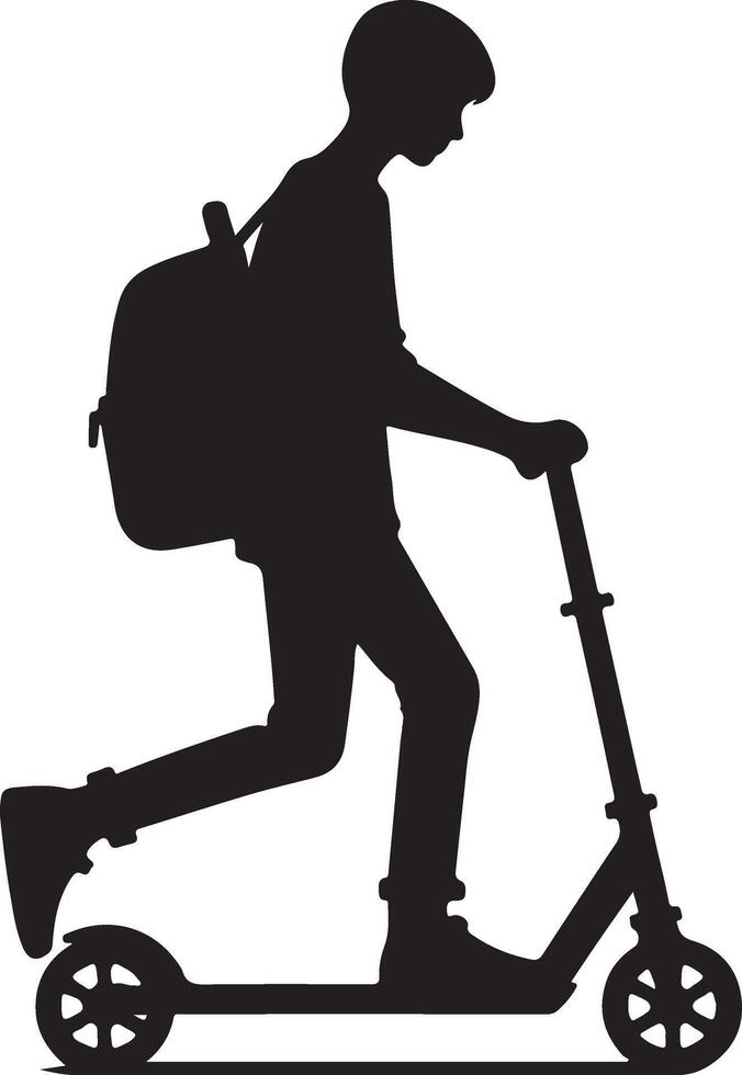 minimal Two wheeled Kick scooter with Raider vector silhouette, black color silhouette, white background 18