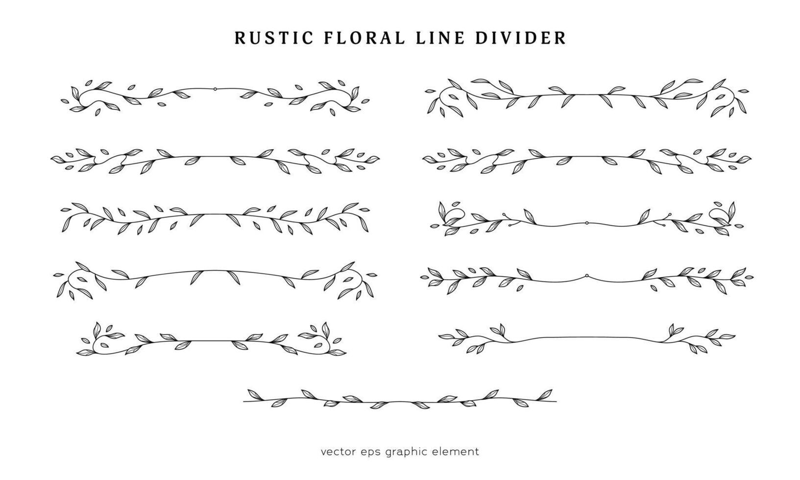 collection of decorative rustic floral line divider for page layout separator vector decoration element, rustic leaf branch line divider