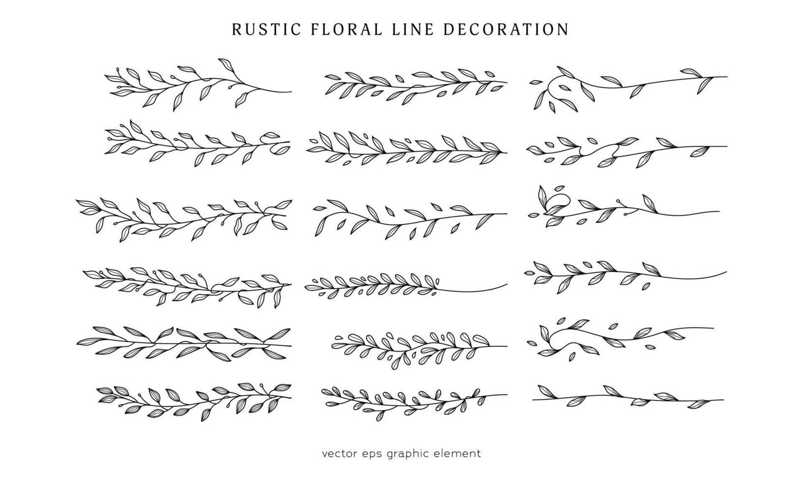 collection of decorative floral line divider for rustic wedding or design decoration element, rustic leaf branch decoration vector
