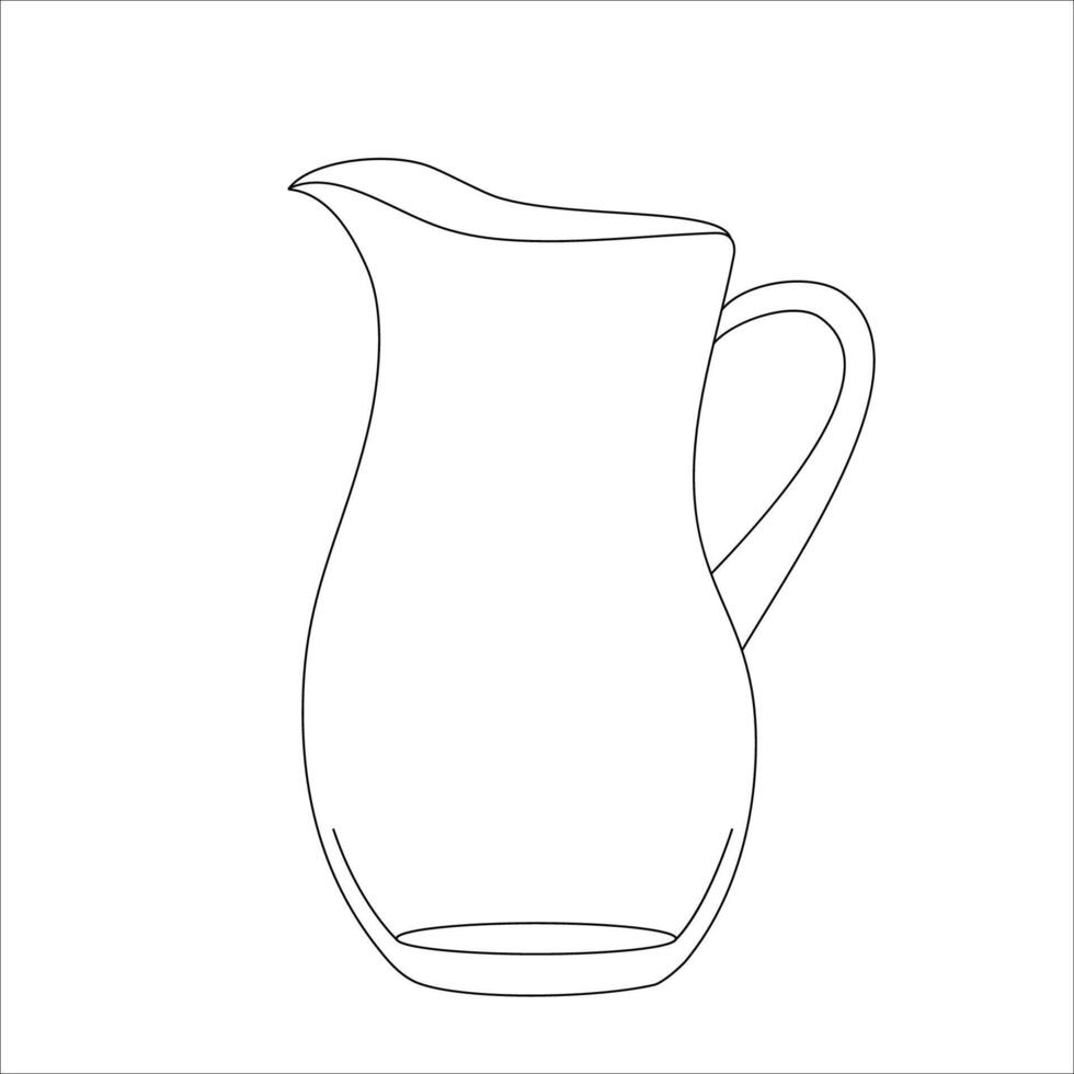 Outline vector hand drawn illustration of glass milk jar with milk, simple pattern for cooking