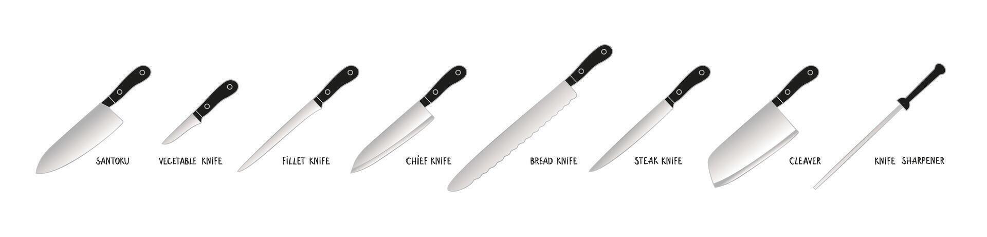 Set Knives With Black Handles vector