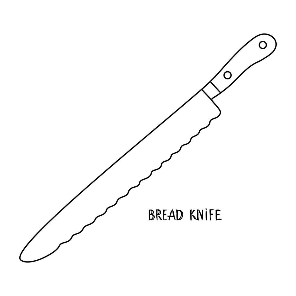 A Black and White Drawing of a Bread Knife vector