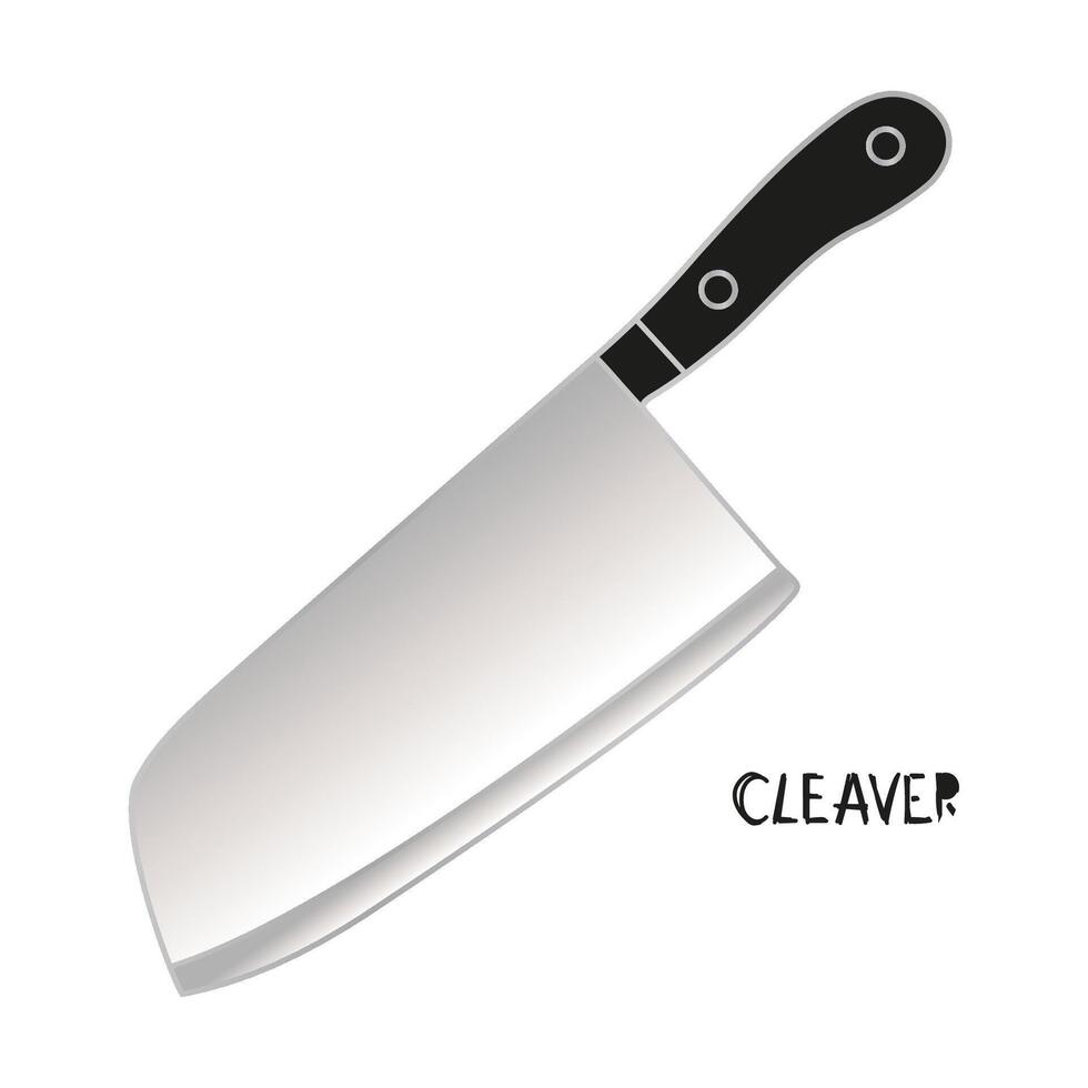 Large Knife With Black Handle on White Background vector