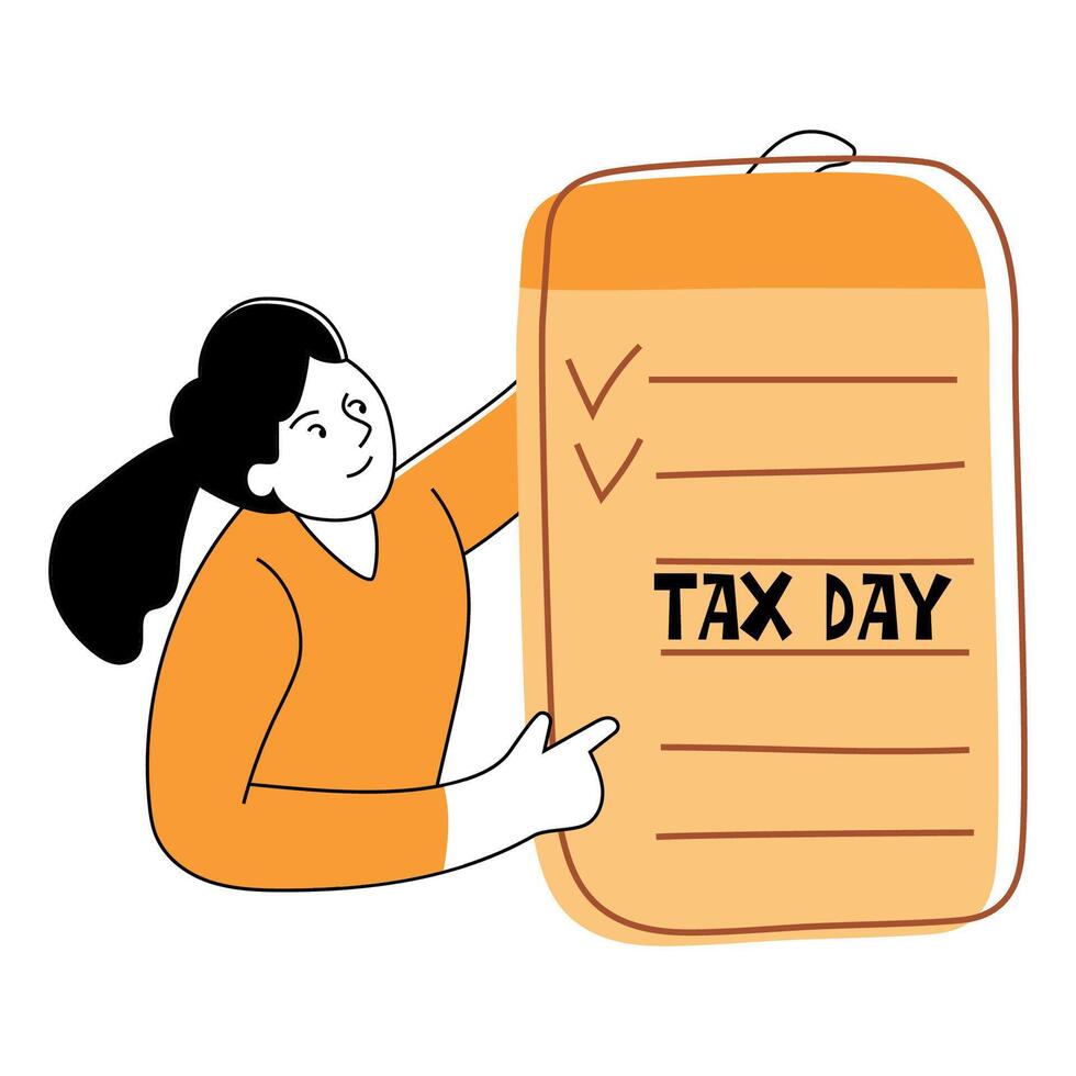 Woman Pointing at Tax Day Sign vector