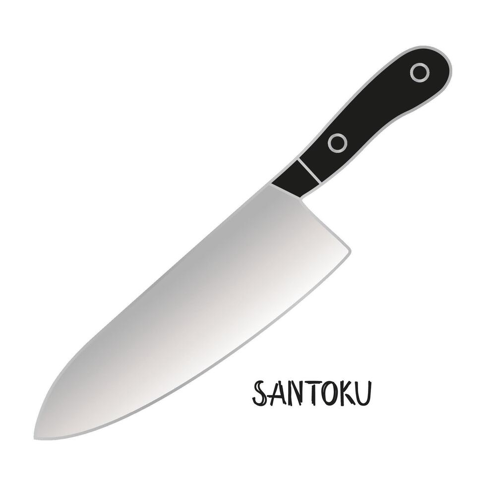 Large Knife With Black Handle on White Background vector