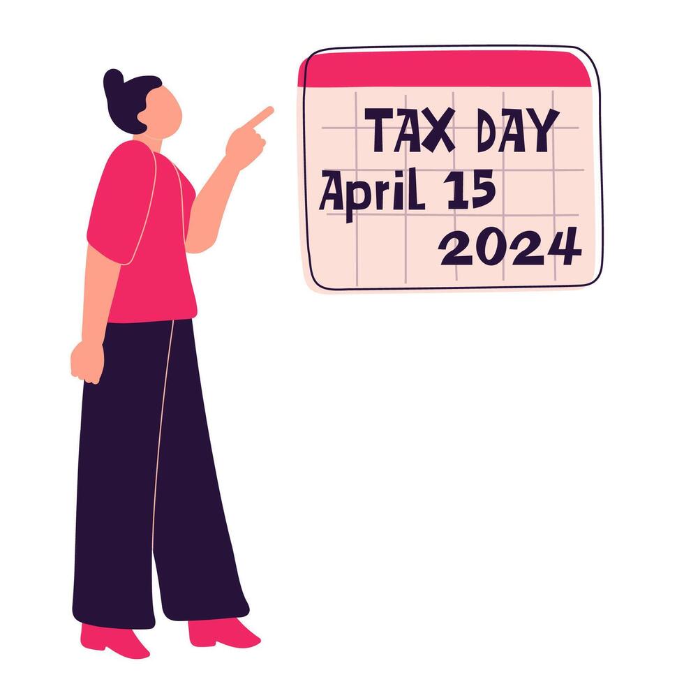 Woman Pointing at Tax Day Sign vector