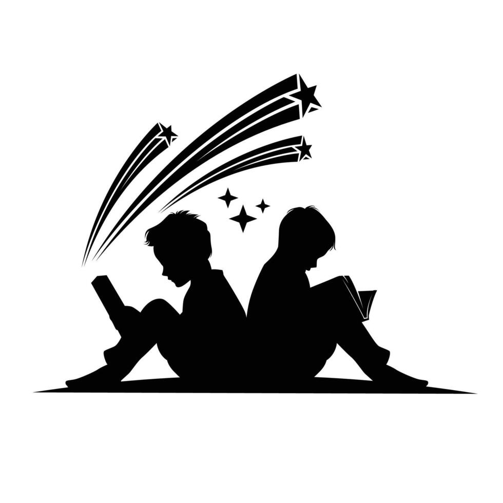 Kids Read and learning Book Silhouette Illustration Logo Vector