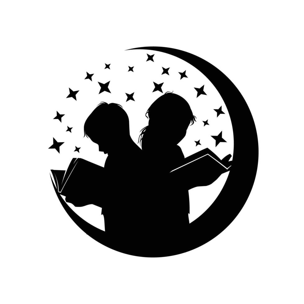 Kids Read and learning Book Silhouette Illustration Logo Vector